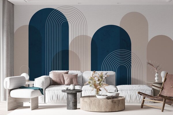 Carta da parati Archi astratti blu e beige, Carta da parati lastrazione, u73098 : Uwalls.it