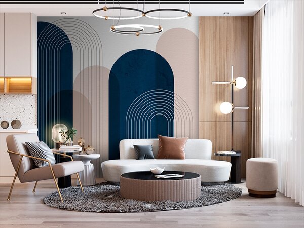 Carta da parati Archi astratti blu e beige, Carta da parati lastrazione, u73098 : Uwalls.it