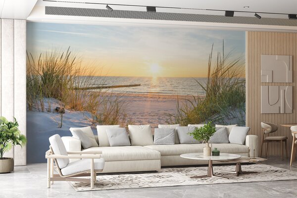 Carta da parati Foto / Panorama Dunes Beach con tramonto, Carta da parati Mare, u93577 : Uwalls.it