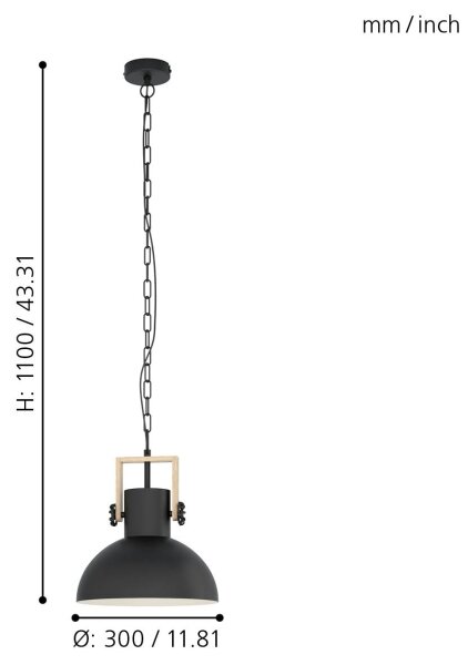 Eglo 44056 - Lampadario a catena LUBENHAM 1xE27/28W/230V
