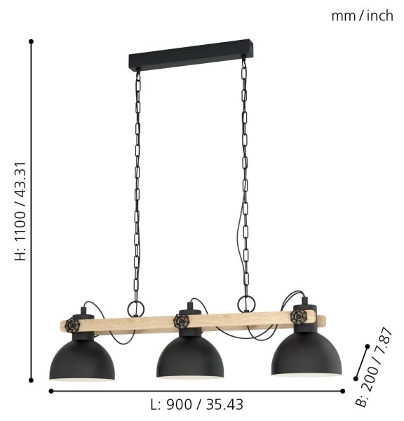 Eglo 79896 - Lampadario a sospensione con catena LUBENHAM 3xE27/28W/230V