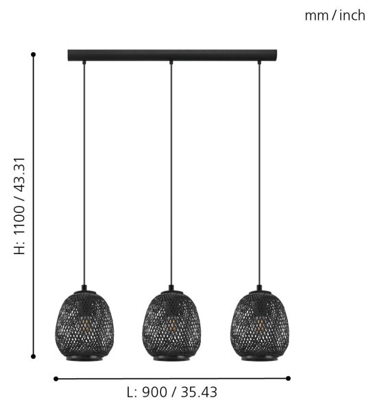 Eglo 43266 - Lampadario a sospensione con filo DEMBLEBY 1 3xE27/40W/230V
