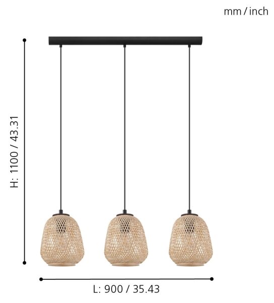 Eglo 43262 - Lampadario a sospensione con filo DEMBLEBY 3xE27/40W/230V