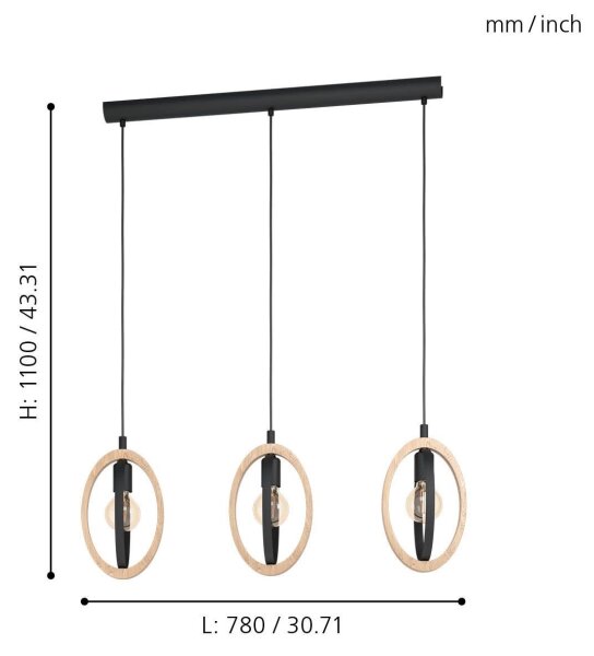 Eglo 43462 - Lampadario a sospensione con filo BASILDON 3xE27/40W/230V