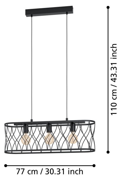 Eglo 43554 - Lampadario su corda GILTSPUR 3xE27/40W/230V