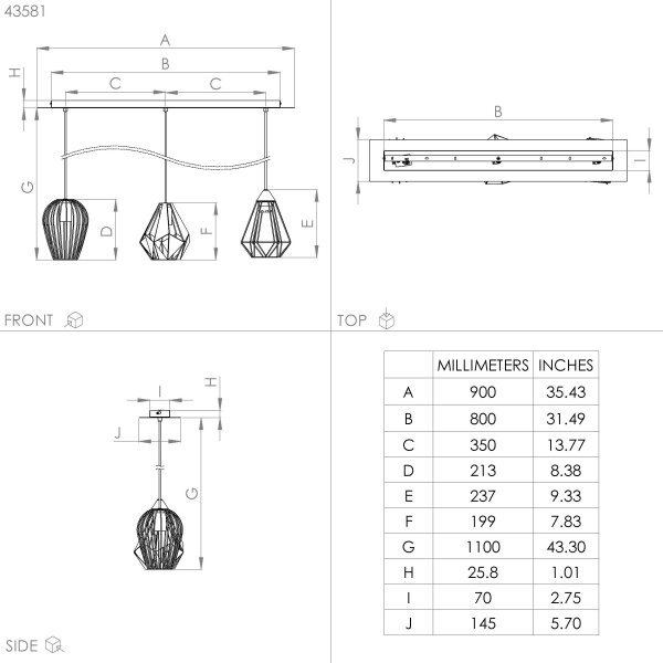 Eglo 43581 - Lampadario su corda DISTAFF 3xE27/40W/230V