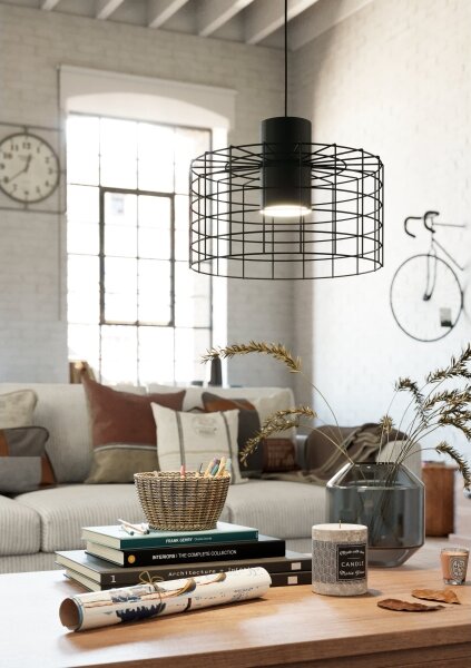 Eglo 43627 - Lampadario su corda MILLIGAN 1xE27/40W/230V d. 38 cm nero