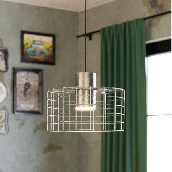 Eglo 43649 - Lampadario su corda MILLIGAN 1xE27/40W/230V d. Argento 38 cm