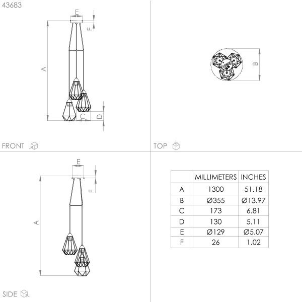 Eglo 43683 - Lampadario su corda TARBES 3xE27/60W/230V