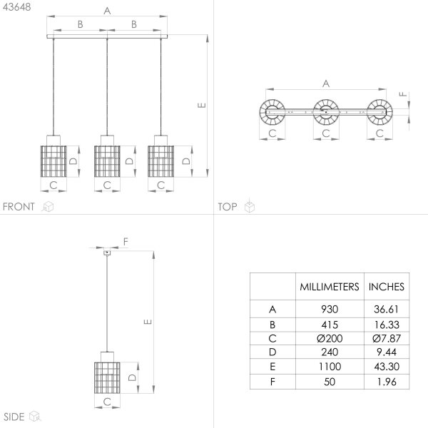 Eglo 43648 - Lampadario su corda MILLIGAN 3xE27/40W/230V argento