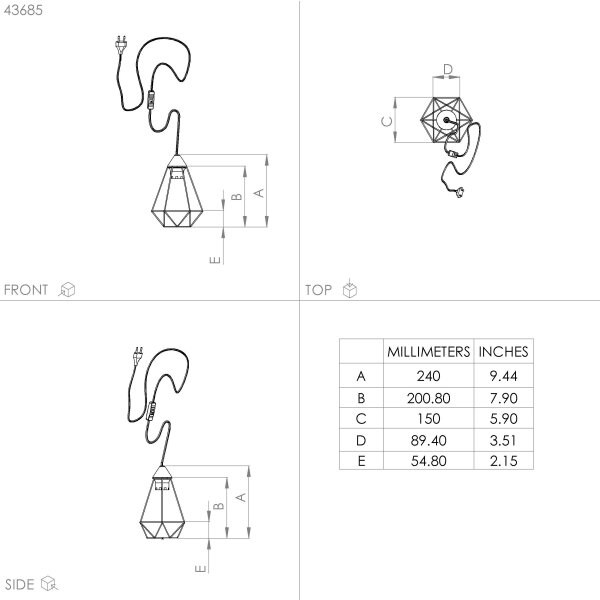 Eglo 43685 - Luce da tavolo con presa TARBES 1xE27/60W/230V