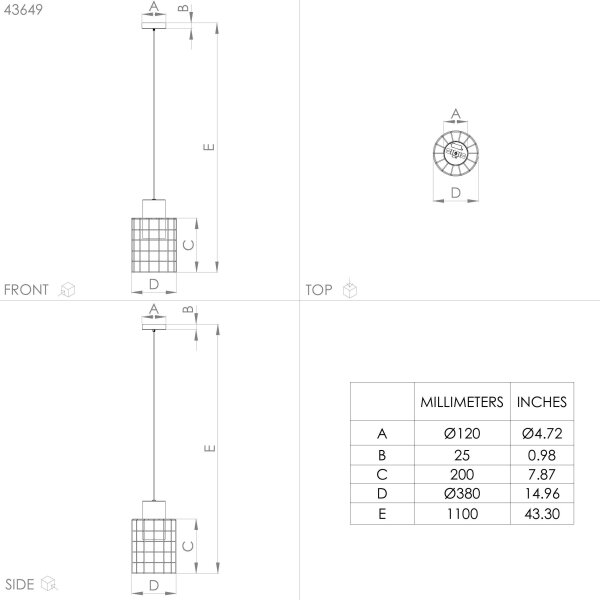 Eglo 43649 - Lampadario su corda MILLIGAN 1xE27/40W/230V d. Argento 38 cm