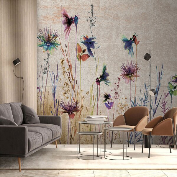 Carta da parati Fiori alti insoliti su uno sfondo beige, Carta da parati Natura, u93672 : Uwalls.it