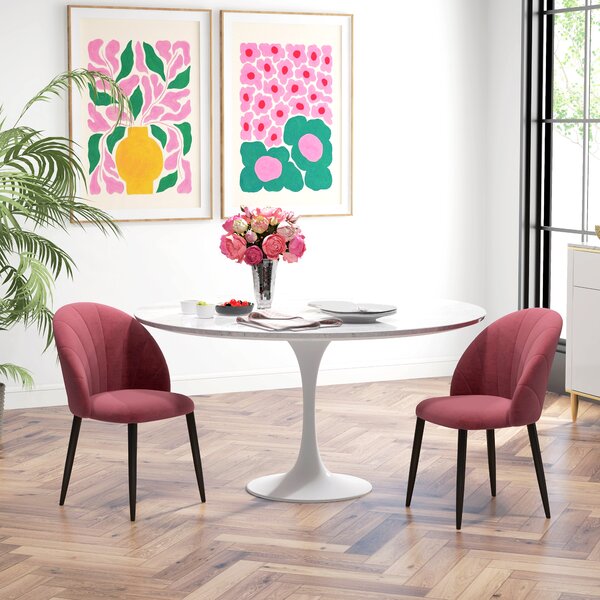 HOMCOM Set 2 Sedie da Pranzo in Velluto Imbottite con Gambe in Metallo, Rosso|Aosom