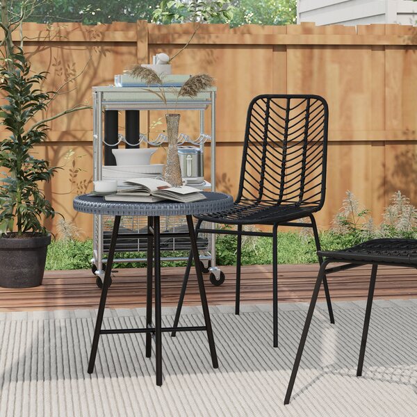 Outsunny Tavolino da Giardino Moderno con Piano in Plastica di Legno, in Rattan e Acciaio, 50x50x55 cm, Grigio e Nero|Aosom