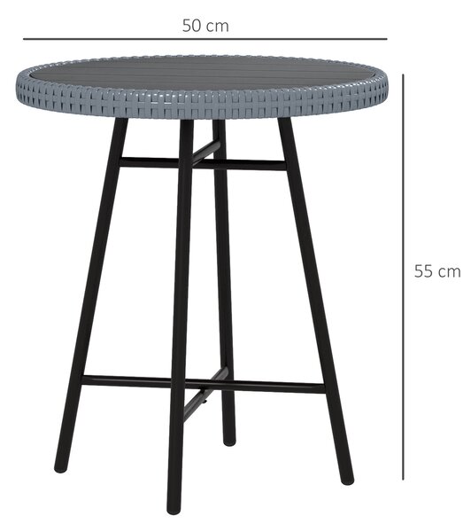 Outsunny Tavolino da Giardino Moderno con Piano in Plastica di Legno, in Rattan e Acciaio, 50x50x55 cm, Grigio e Nero|Aosom