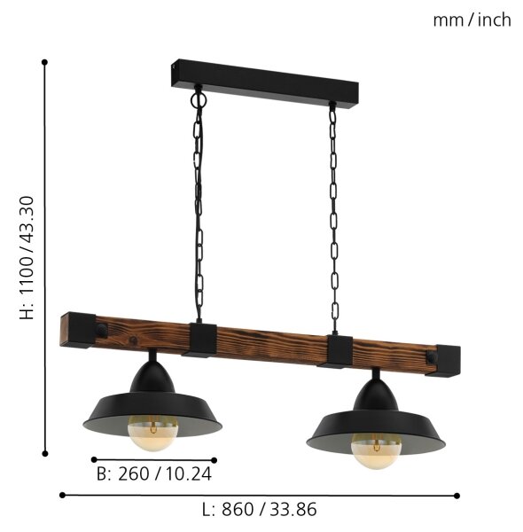Eglo 44085 - Lampadario a catena OLDBURY 2xE27/60W/230V