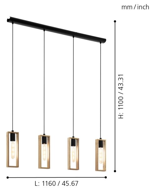 Eglo 49475 - Lampadario a sospensione con filo LITTLETON 4xE27/60W/230V