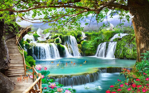 Carta da parati Acqua, piante e risorse idriche, Carta da parati Natura, Carta da parati Cascata, u11152 : Uwalls.it