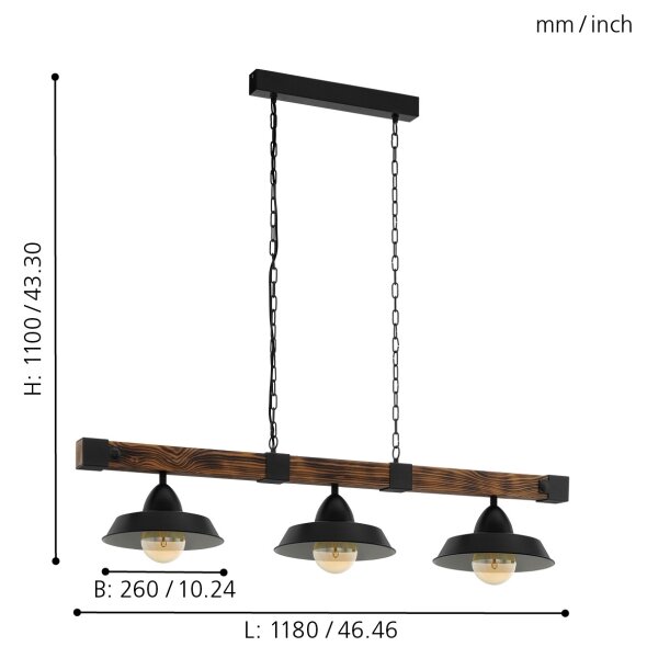 Eglo 44086 - Lampadario a catena OLDBURY 3xE27/60W/230V