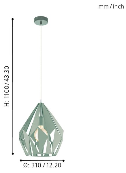 EGLO 49026 - Lampadario a sospensione con filo CARLTON-P 1xE27/60W/230V
