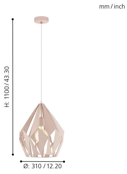EGLO 49024 - Lampadario a sospensione con filo CARLTON-P 1xE27/60W/230V