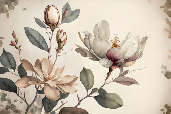 Carta da parati Illustrazione di Magnolia, Carta da parati Floreale, u93020 : Uwalls.it