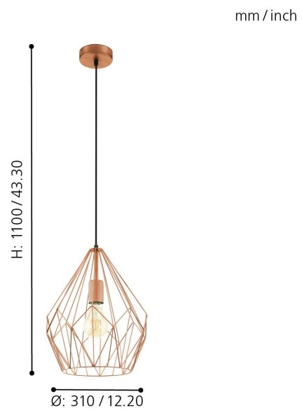 Eglo 49258 - Lampadario CARLTON 1xE27/60W/230V