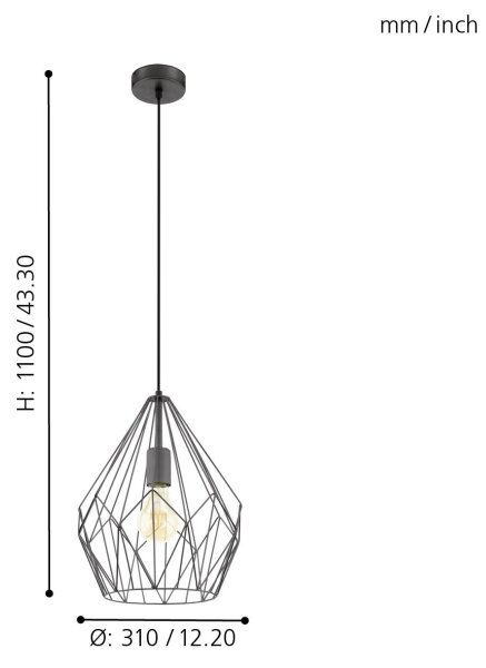Eglo 49257 - Lampadario CARLTON 1xE27/60W/230V
