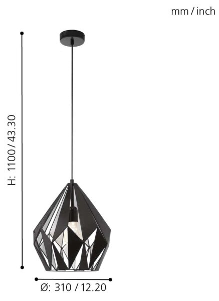 Eglo 49255 - Lampadario CARLTON 1 1xE27/60W/230V