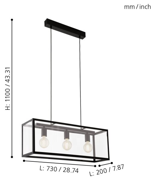 Eglo 49393 - Lampadario CHARTERHOUSE 3xE27/60W/230V