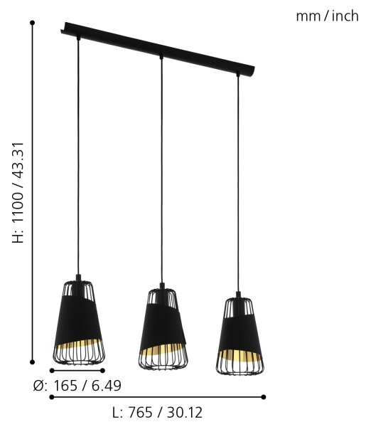Eglo 49448 - Lampadario a sospensione con filo AUSTELL 3xE27/60W/230V