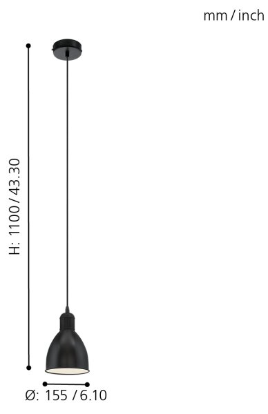 Eglo 49464 - Lampadario PRIDDY 1xE27/60W/230V