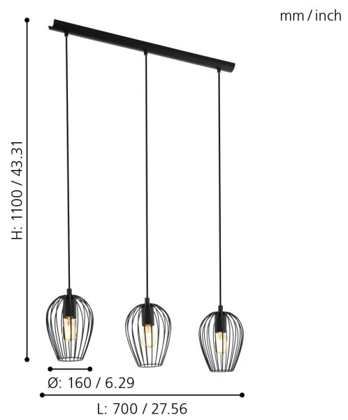 Eglo 49478 - Lampadario NEWTOWN 3xE27/60W/230V