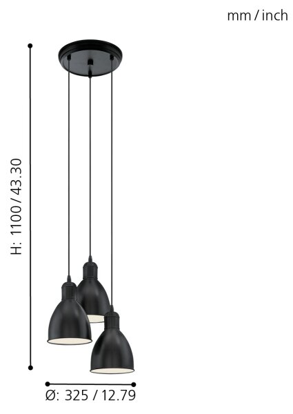 Eglo 49465 - Lampadario PRIDDY 3xE27/60W/230V