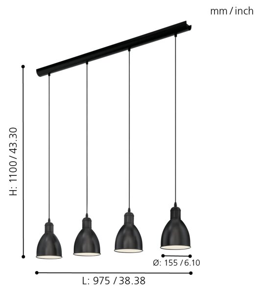 Eglo 49466 - Lampadario PRIDDY 4xE27/60W/230V