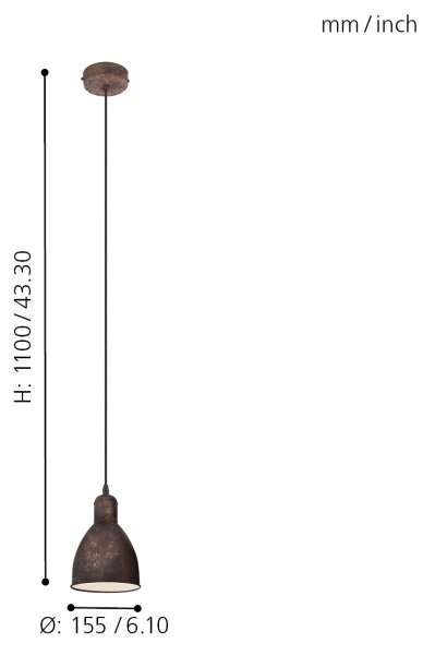 Eglo 49492 - Lampadario PRIDDY 1 1xE27/60W/230V