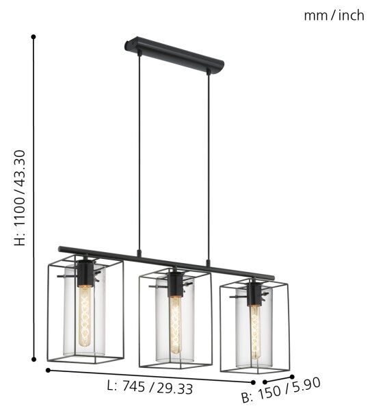 Eglo 49496 - Lampadario LONCINO 3xE27/60W/230V