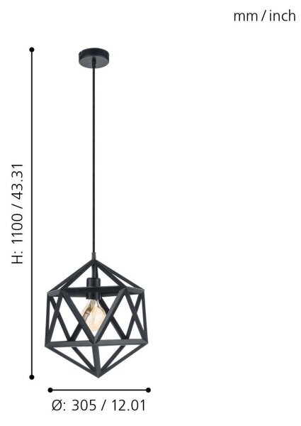 Eglo 49761 - Lampada a sospensione EMBLETON 1xE27/60W/230V