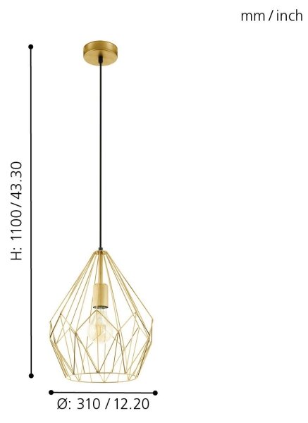 Eglo 49933 - Lampada a sospensione CARLTON 1xE27/60W/230V
