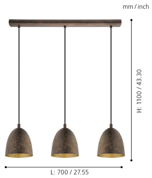 Eglo 49871 - Lampada a sospensione SAFI 3xE27/60W