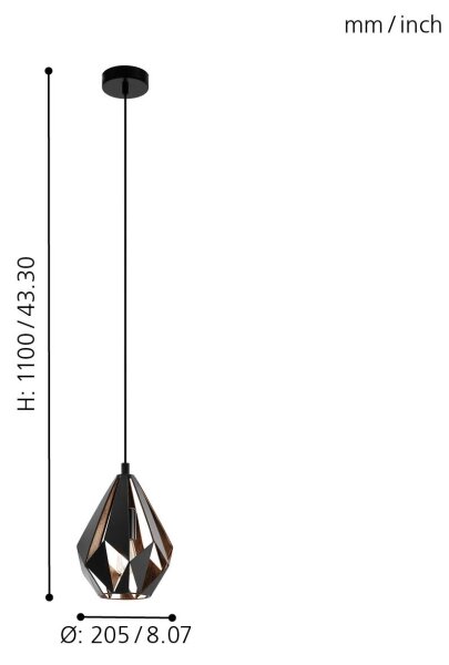 Eglo 49997 - Lampadario a sospensione con filo CARLTON 1xE27/60W/230V