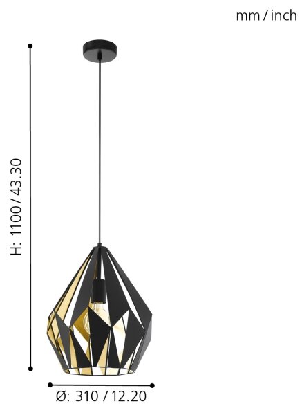 Eglo 49931 - Lampada a sospensione CARLTON 1 1xE27/60W/230V
