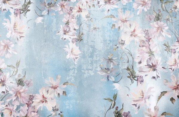 Carta da parati Fiori bianchi e rami su uno sfondo blu, Carta da parati Floreale, u74733 : Uwalls.it