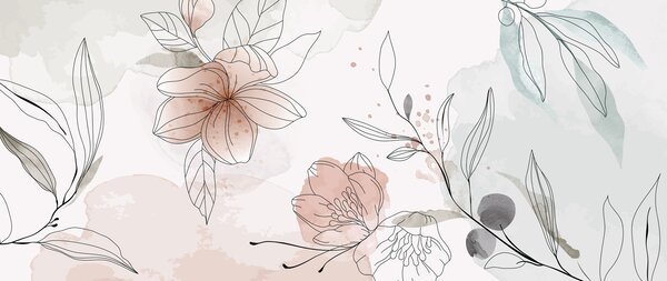 Carta da parati Motivi botanici con fiori, rami e foglie di eucalipto, Carta da parati Acquerello, u74865 : Uwalls.it