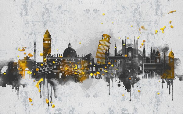 Carta da parati Silhouette scure di attrazioni di città famose, Carta da parati Città, u74881 : Uwalls.it