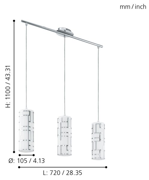 Eglo 92563 - Lampada a sospensione BAYMAN 3xE27/60W/230V