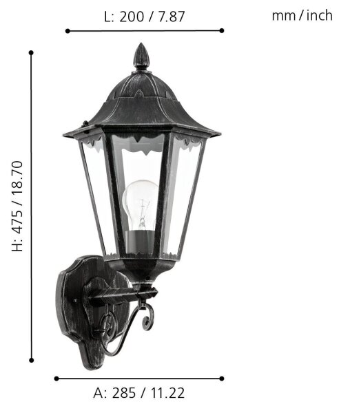 Eglo 93457 - Lampada da parete esterna NAVEDO 1xE27/60W/230V IP44