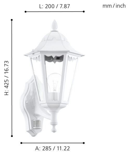 Eglo 93447 - Applique da esterno con sensore NAVEDO 1xE27/60W/230V
