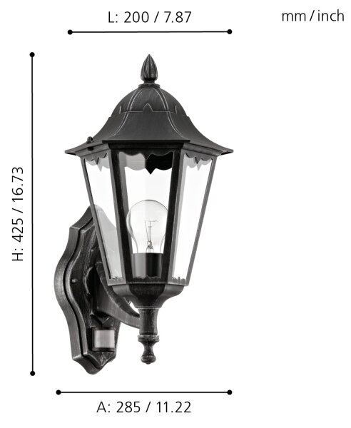 Eglo 93458 - Applique da esterno con sensore NAVEDO 1xE27/60W/230V